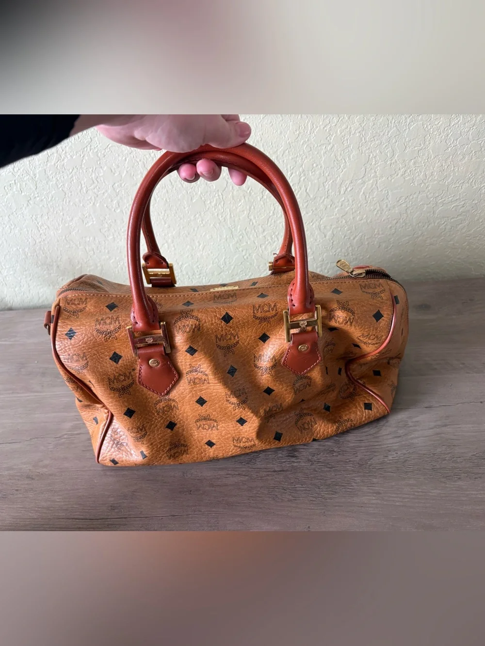 Vintage MCM München Visetos Cognac Boston Satchel Bag Made in Germany